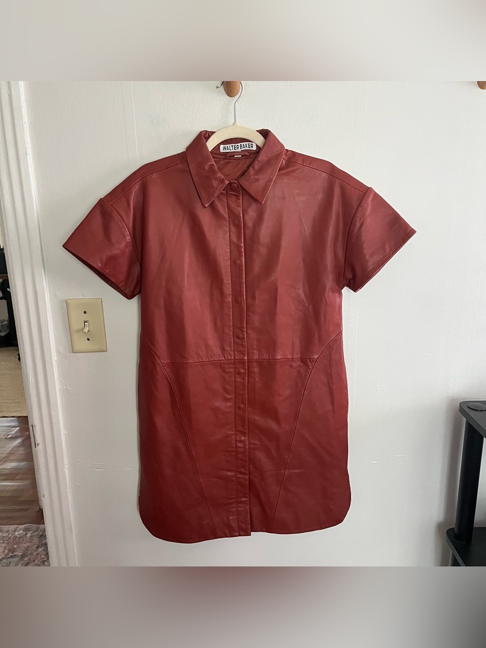 Walter Baker Genuine Lamb Leather Small Shirt Dress Rust Red Snap Button